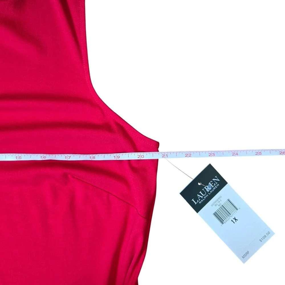 Lauren Ralph Lauren Tie-front sleeveless Jersey Sheath Dress Red 1X Minimalist - Picture 8 of 10